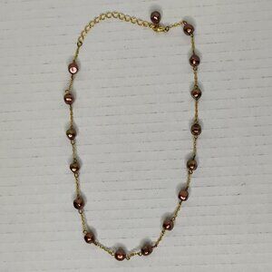Gently Worn Iridescent Brown Bead Necklace – Gold Tone – 9.5" First Loop